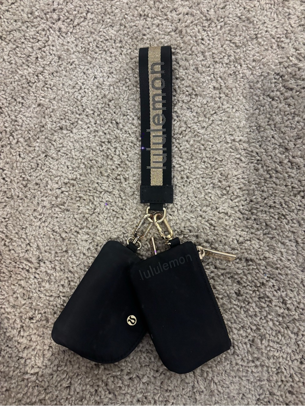 lululemon Black Key Pouch Duo with Gold-Tone Strap Accent